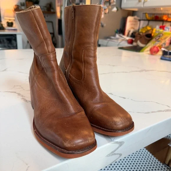 Turbulent Tan Leather Square Toe Mid-Calf Boots - Picture 9 of 13